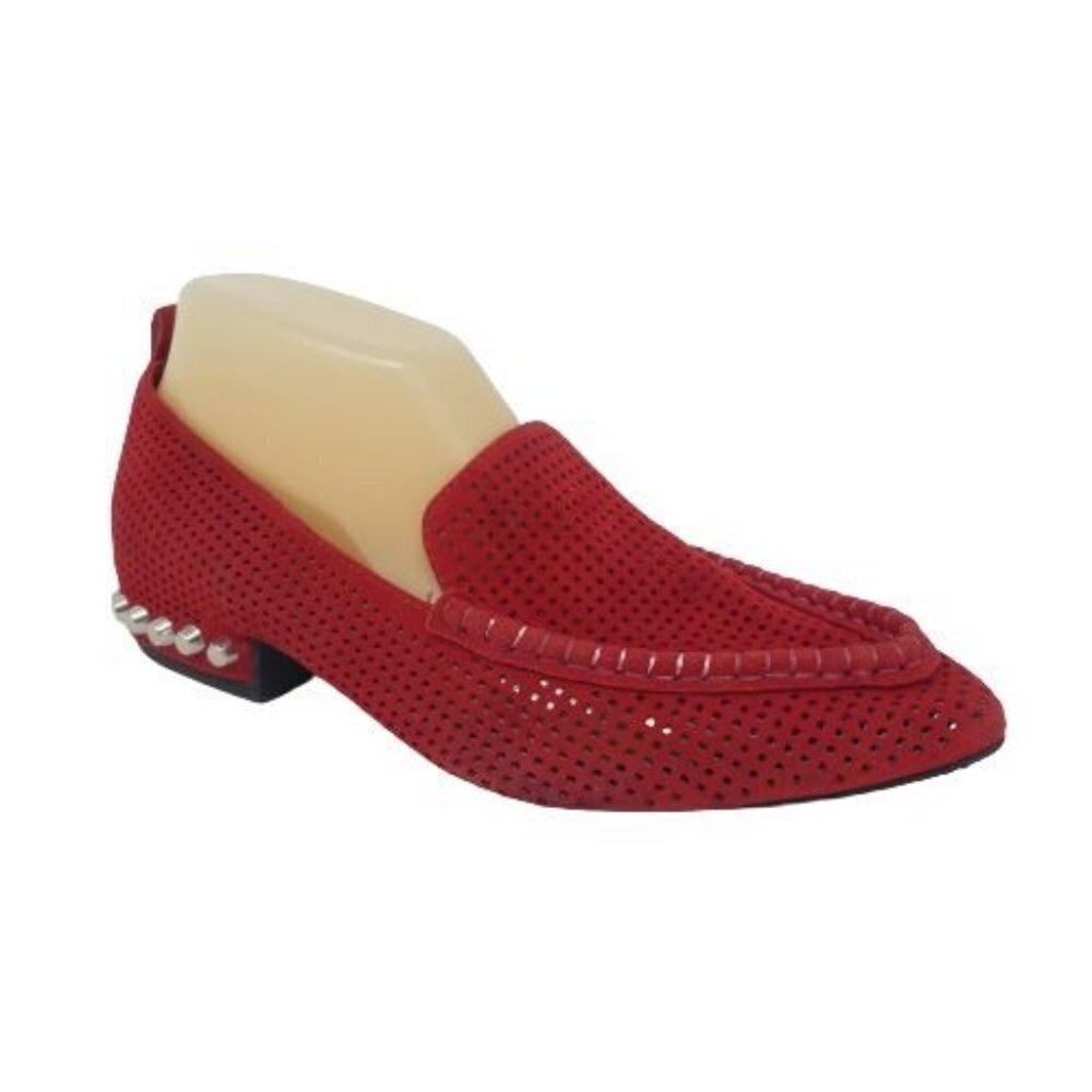 Red Perforated Slip-On Women's Loafers